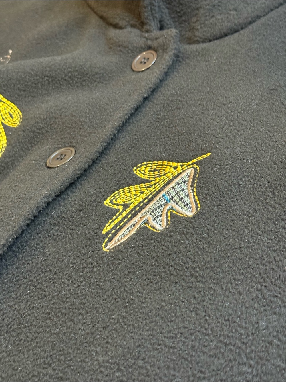 Leslie Fay Dark Brown Pea Coat with Yellow & Cream Leaf Appliqués - Picture 7 of 10
